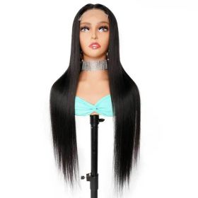 Glueless Transparent HD 4*4 Frontal 4x4 Lace Front Brazilian Real Human Hair Yaki Kinky Straight Closure Wig For Black Women (Stretched Length: 14 Inches (353mm)(+$8.00))