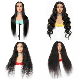 Glueless Transparent HD 4*4 Frontal 4x4 Lace Front Brazilian Real Human Hair Yaki Kinky Straight Closure Wig For Black Women (Stretched Length: 18 Inches (453mm)(+$37.00))