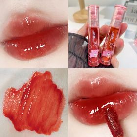 Crystal Glossy Lip Glaze Mirror Cute Bear Lip Gloss Waterproof Transparent Nude Liquid Lipstick Lip Girls Makeup Korean Makeup (Color: A06)