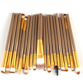 20Pcs Makeup Brushes Set Professional Plastic Handle Soft Synthetic Hair Powder Foundation Eyeshadow Make Up Brushes Cosmetics (Handle Color: Brown)