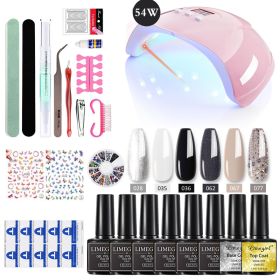 Nail Kit 8ml Gel Nail Polish with 6/54W UV LED Nail Lamp Semi-Permanent UV Varnish Soaked Gel Nail Polish Nail Starter Kit (Type: ZH143-2)