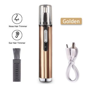 1PC Electric Nose Hair Trimmer USB Rechargeable Ear Nose Hair Trimmer Shaver Razor For Men Hair Removal (Color: Golden, Items: Nose Hair Trimmer)