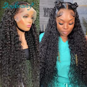 Rosabeauty 13x6 Deep Wave 30 40 Inch 13x4 Lace Front Human Hair Wig (Stretched Length: 16inches, Color: 4/27HL)